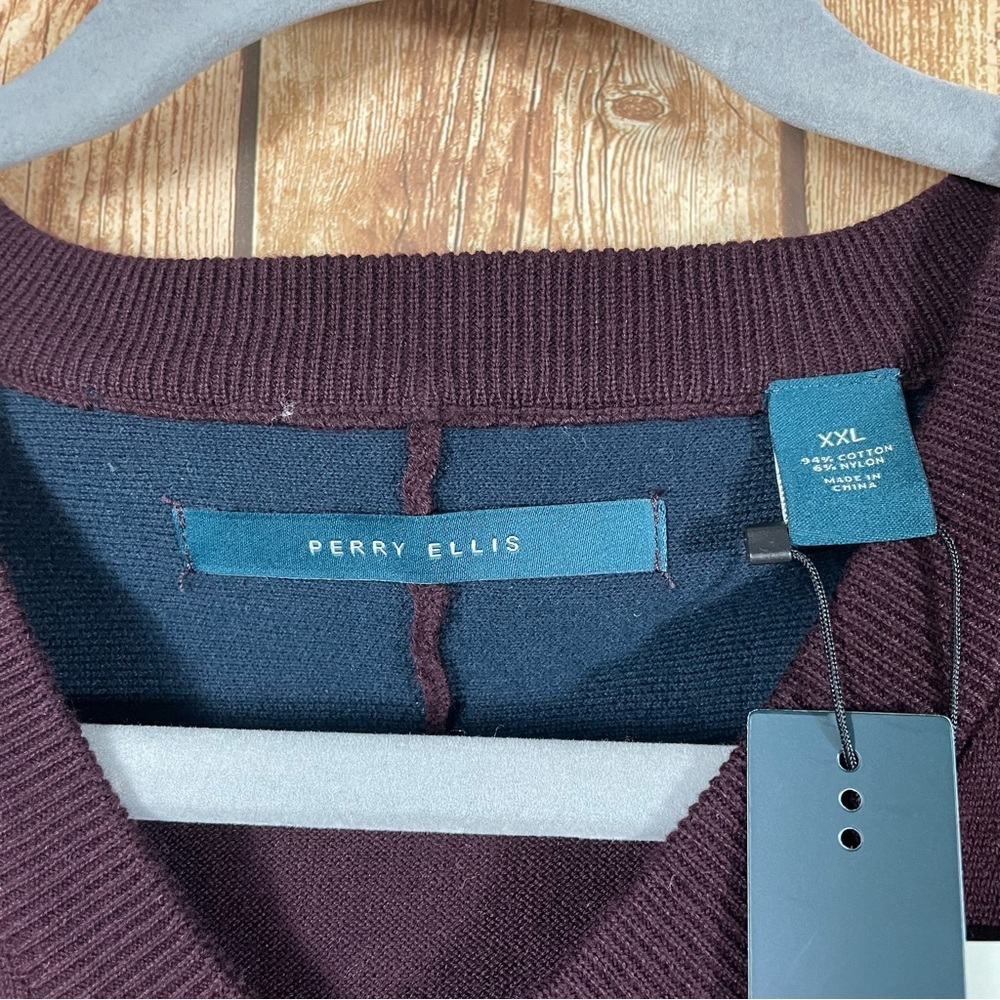 NWT PERRY ELLIS MEN V-NECK SWEATER SIZE XXL MAROON - Picture 4 of 11